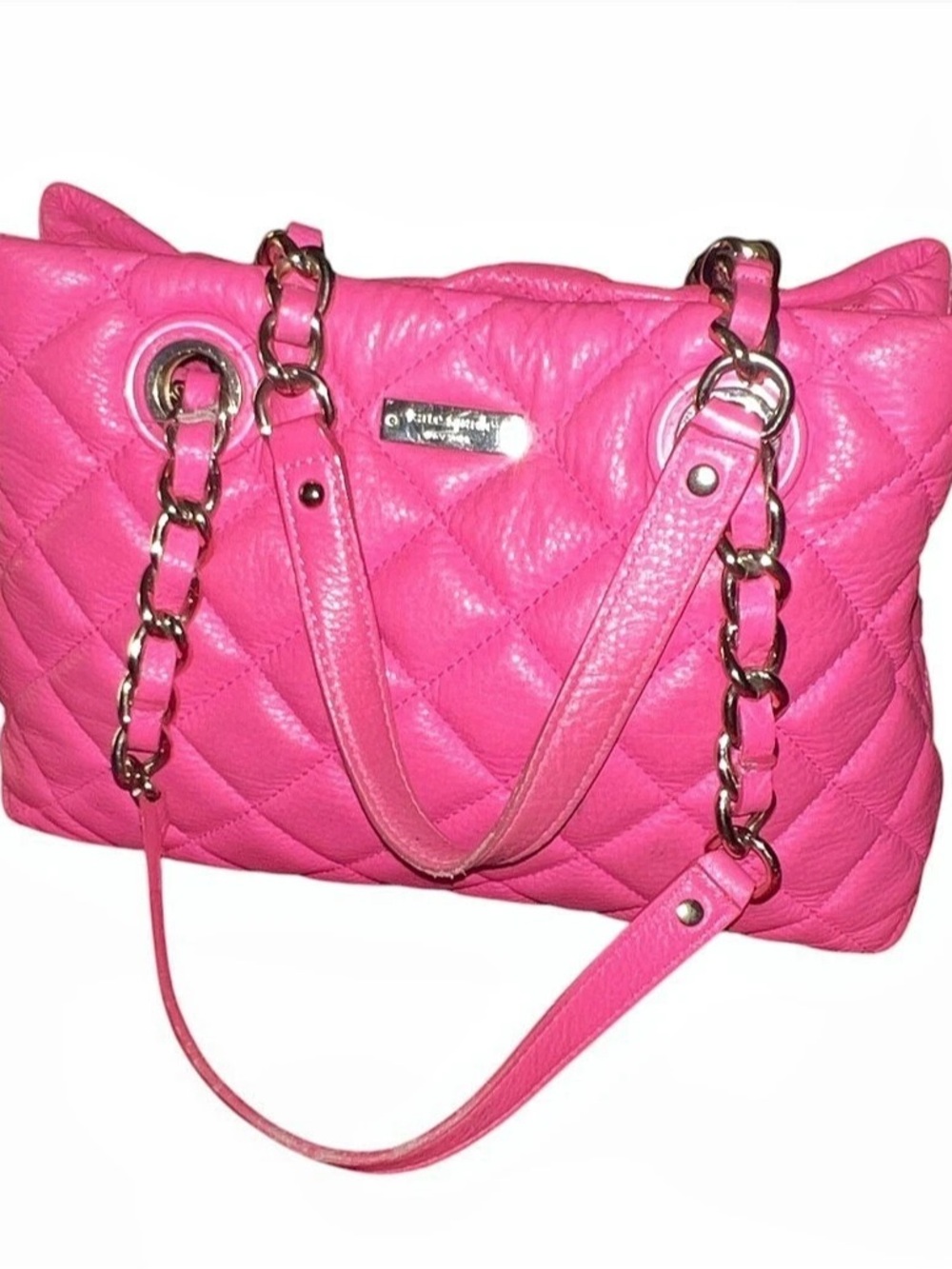 Kate Spade Gold Coast Maryanne Pink Quilted Leather Tote Bag